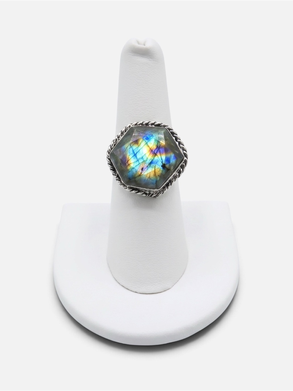 925 VINTAGE LABRADORITE FACETED RING - Picture 3 of 3